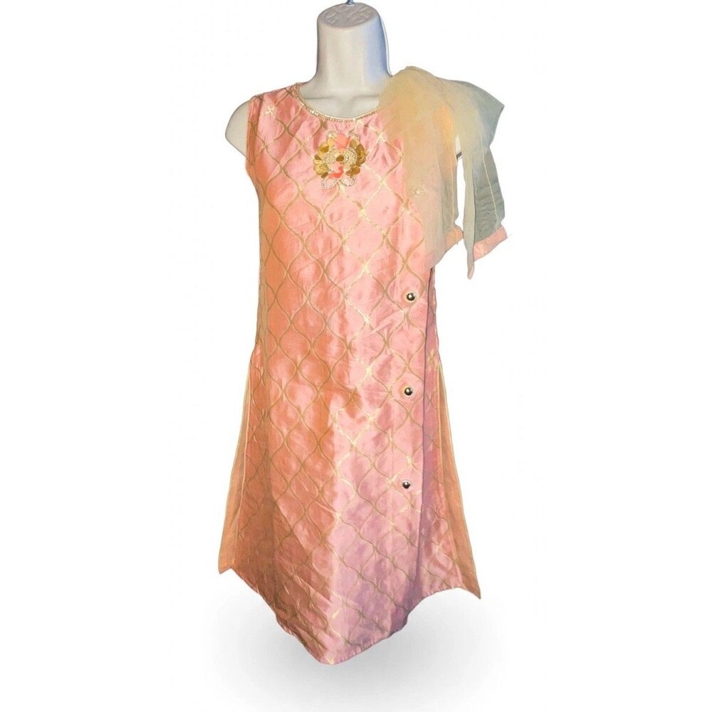 Peach Gold Indian Kurta 34 ALE NWT Patiala Wedding Festive Boho Kurti Top